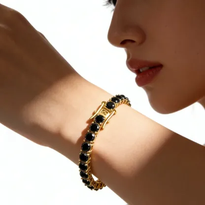 Bold&Chice Luxury Round Cut Moissanite Tennis Bracelet, 18K Gold Plated  S925 Silver Lab Created Diamond, Shiny Single Row Statement Bracelet for Her