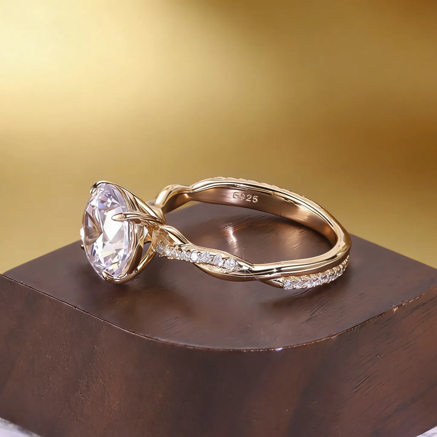 Bold&Chice 0.8-8CT Twisted Setting Moissanite Ring, Multi-Cut 18K Gold Plated  S925 Silver Lab Created Diamond Ring for Women