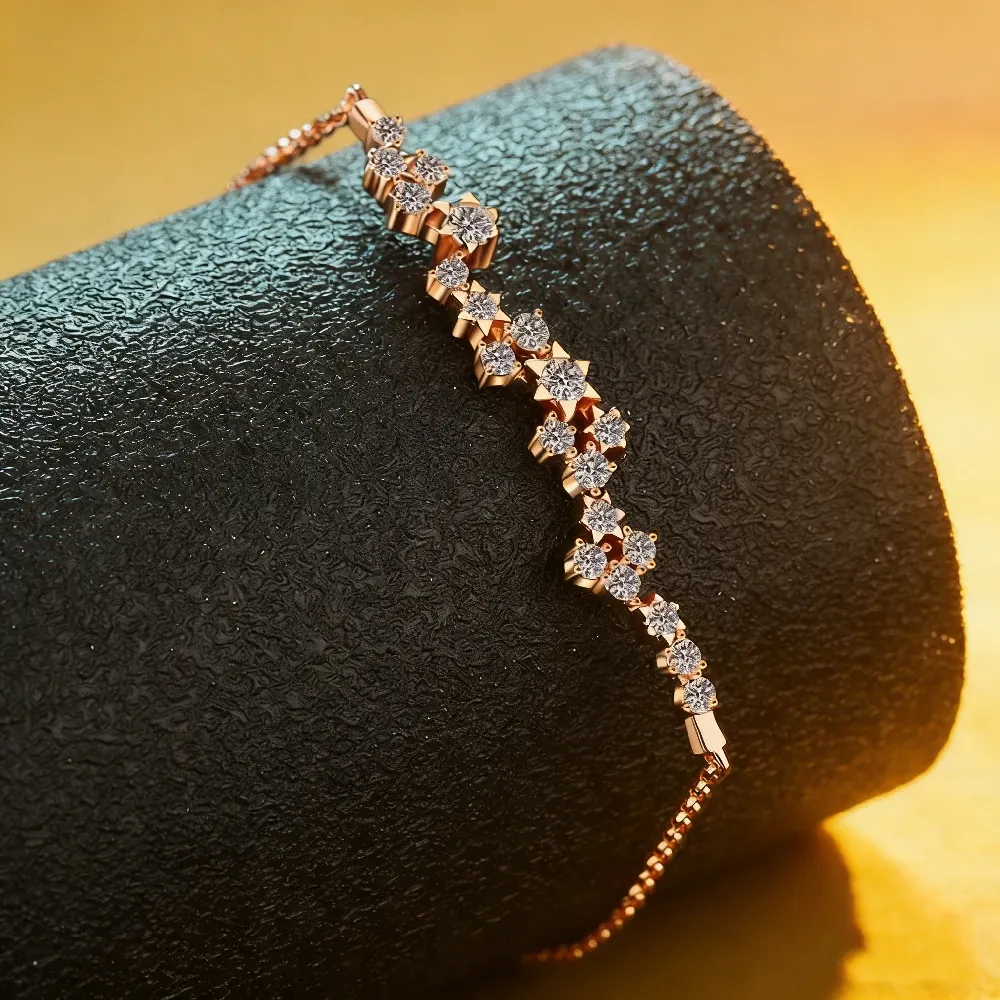 Bold&Chice Delicate Star Cluster Moissanite Bracelet, Shiny Flower Adjustable Rose Gold S925 Silver Lab Created Diamond Bracelet for Women