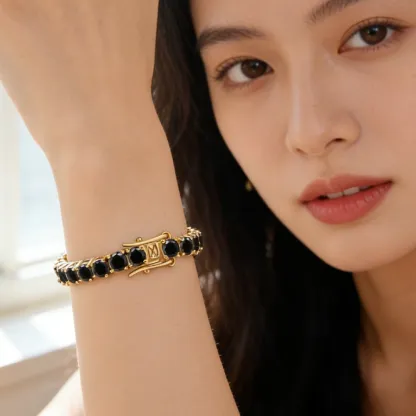 Bold&Chice Luxury Round Cut Moissanite Tennis Bracelet, 18K Gold Plated  S925 Silver Lab Created Diamond, Shiny Single Row Statement Bracelet for Her