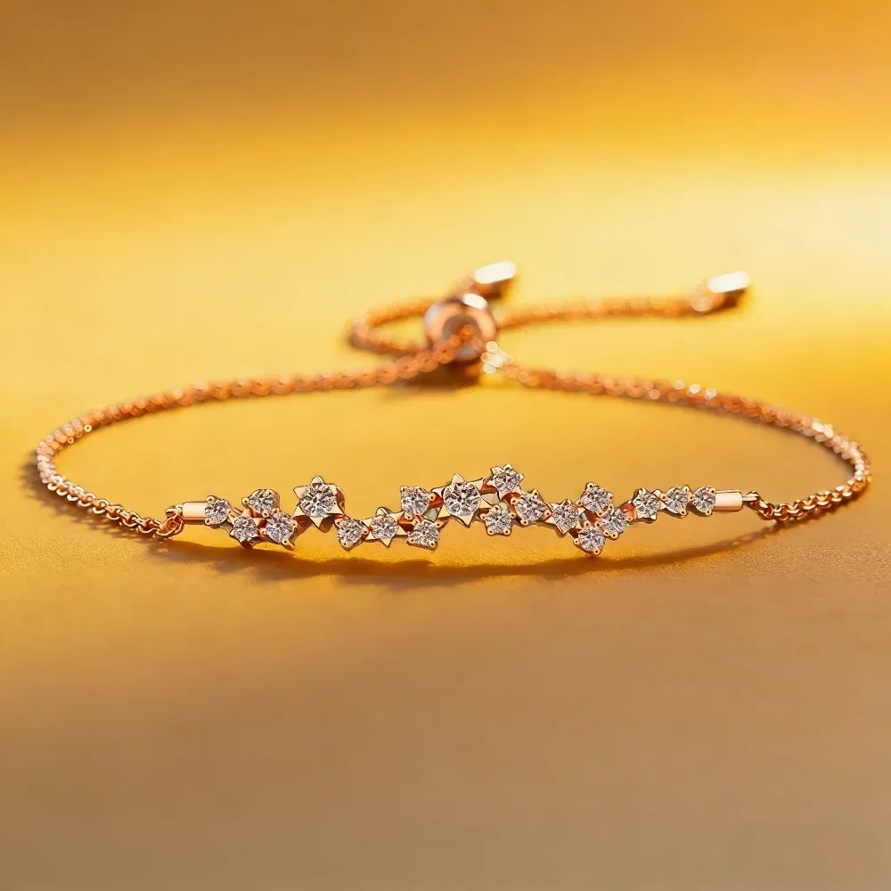 Bold&Chice Delicate Star Cluster Moissanite Bracelet, Shiny Flower Adjustable Rose Gold S925 Silver Lab Created Diamond Bracelet for Women