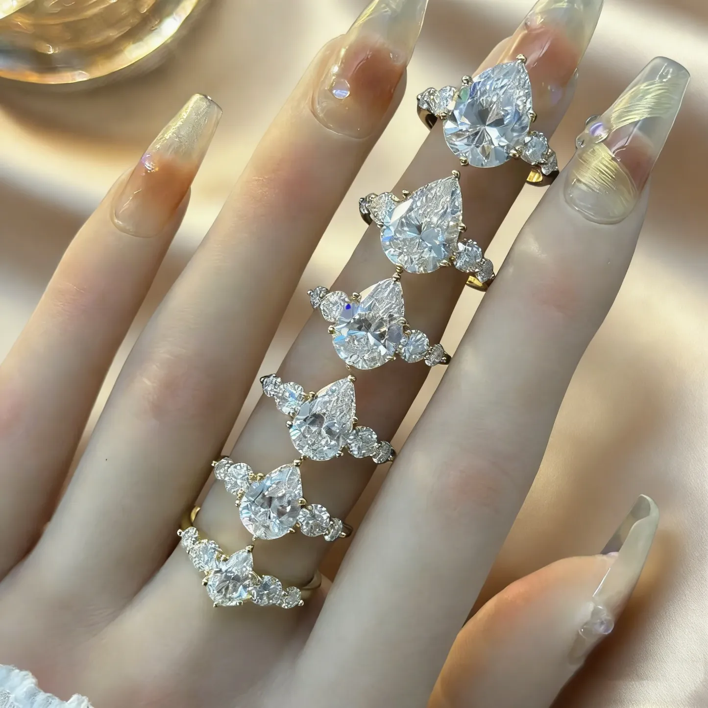 Bold&Chice 0.8-10CT Luxury Five-Stone Moissanite Ring, 18K Gold Plated S925 Silver Lab Created Diamond, Elegant Multi-Cut Statement Ring for Her