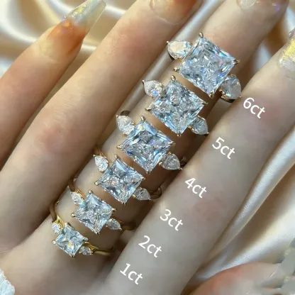 Bold&Chice 0.8-10CT Three-Stone Pear Side Moissanite Ring, 18K Gold Plated S925 Silver Lab Created Diamond, Elegant Multi-Cut Statement Ring for Her