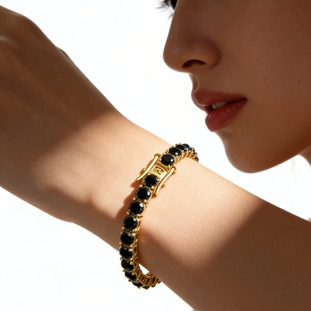 Bold&Chice Luxury Round Cut Moissanite Tennis Bracelet, 18K Gold Plated  S925 Silver Lab Created Diamond, Shiny Single Row Statement Bracelet for Her