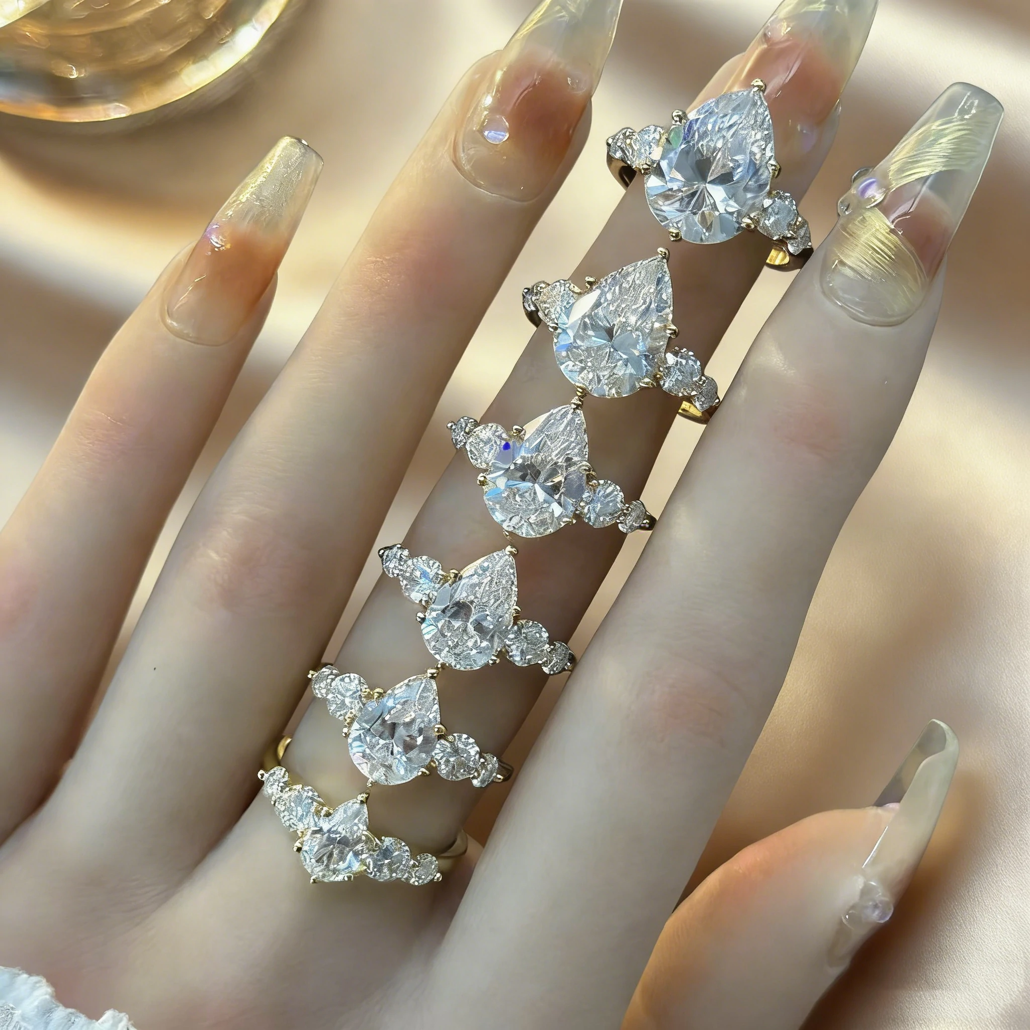 Bold&Chice 0.8-10CT Luxury Five-Stone Moissanite Ring, 18K Gold Plated S925 Silver Lab Created Diamond, Elegant Multi-Cut Statement Ring for Her