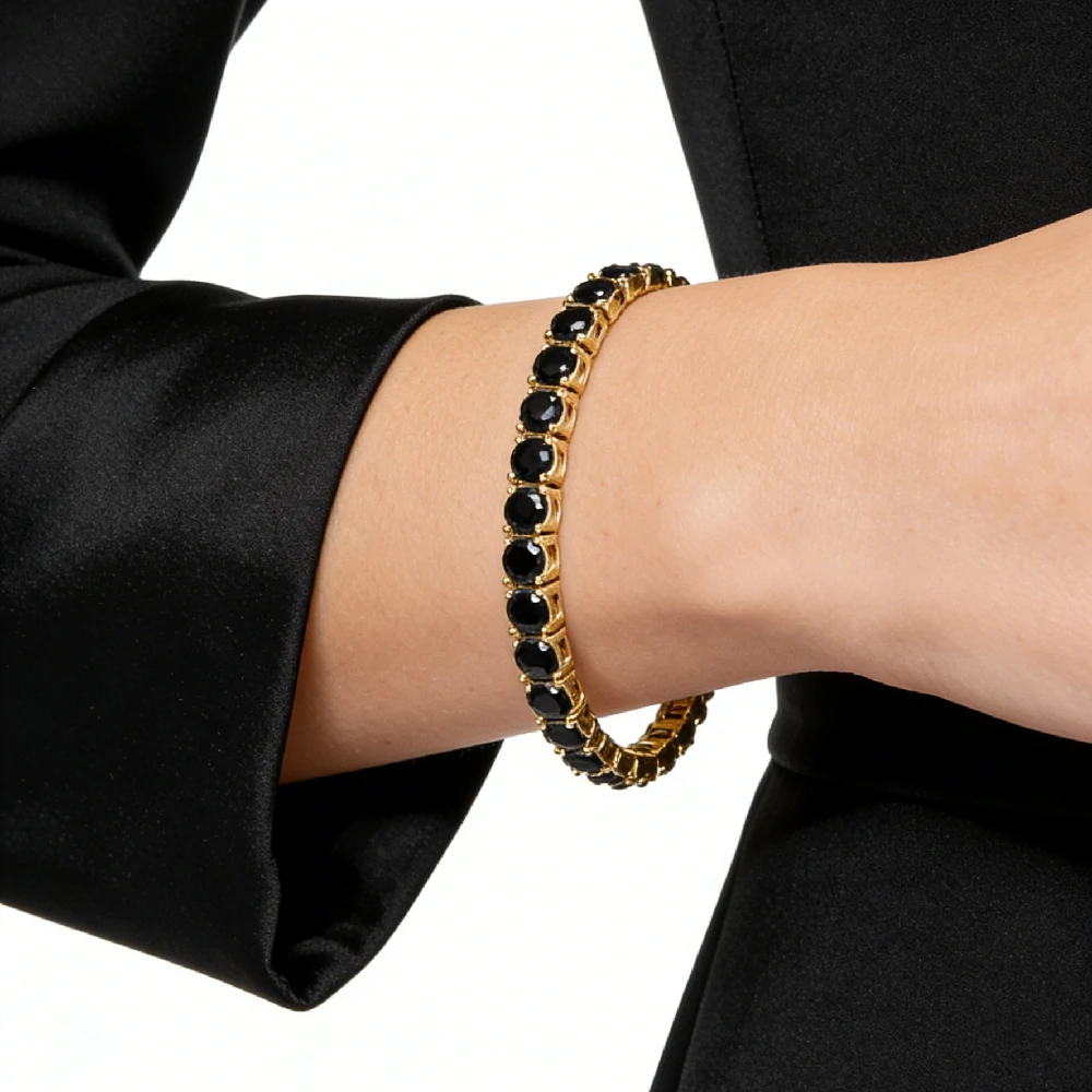 Bold&Chice Luxury Round Cut Moissanite Tennis Bracelet, 18K Gold Plated  S925 Silver Lab Created Diamond, Shiny Single Row Statement Bracelet for Her