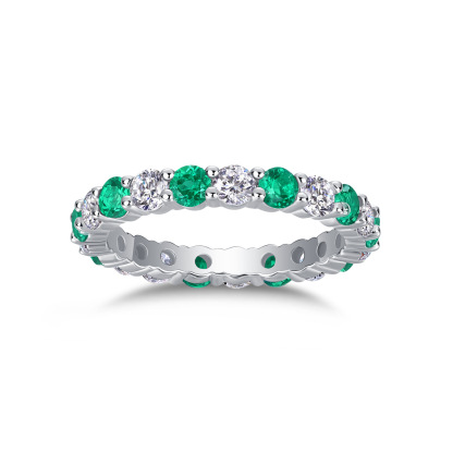 Bold&Chice Blue Sapphire & White Moissanite Eternity Band, Lab Created Diamond Alternating Ring, Unisex S925 Silver Stackable Ring