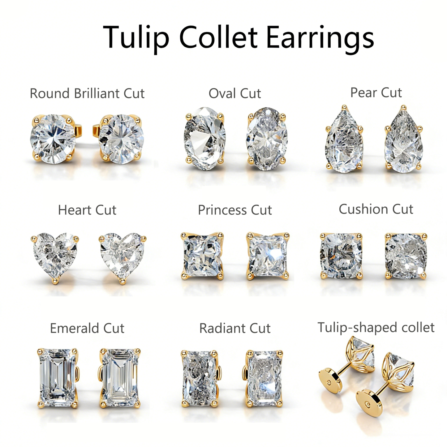 Bold&Chice 2CT Timeless Tulip Collet Moissanite Stud Earrings, S925 Silver Lab Created Diamond, Elegant Floral Statement Earrings for Her