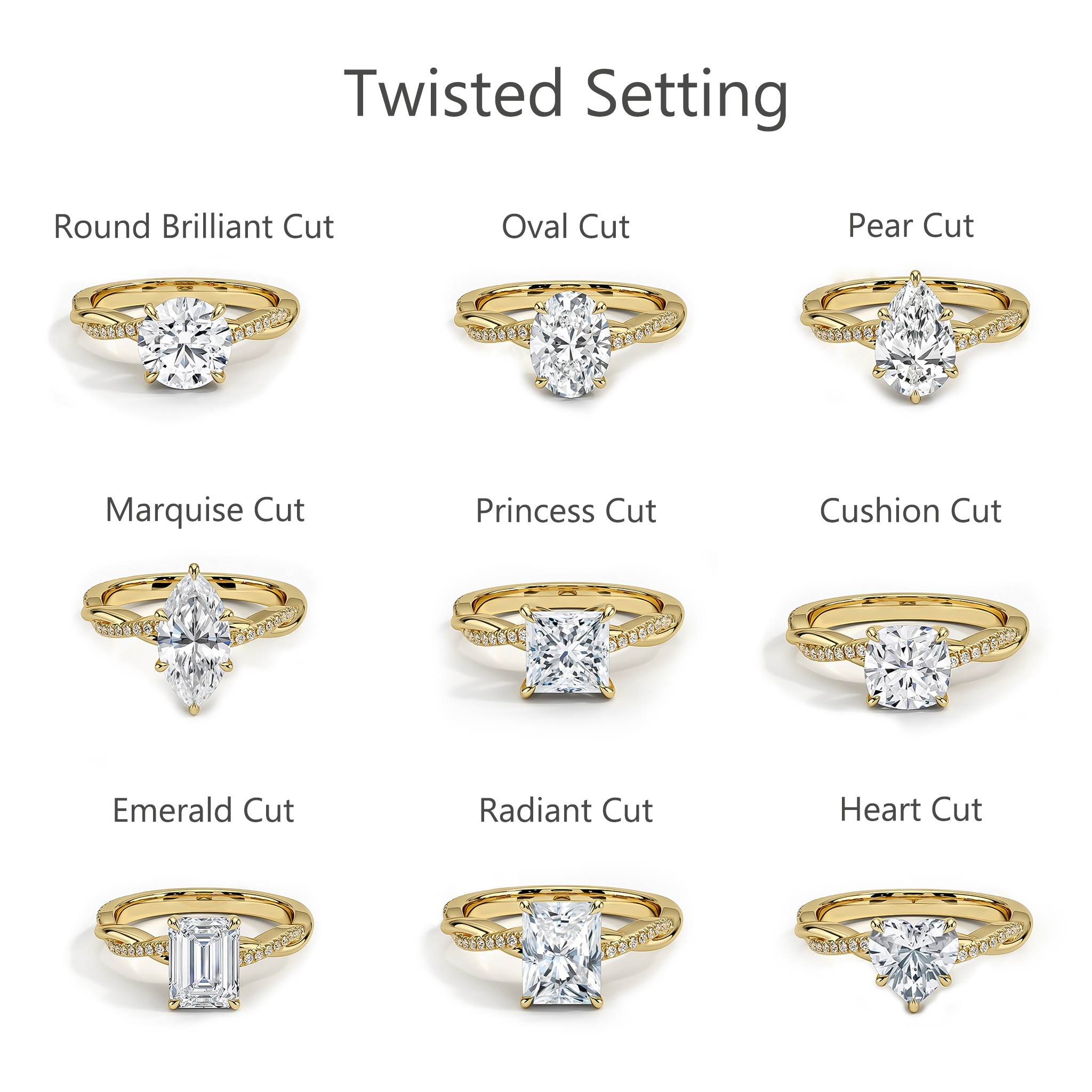 Bold&Chice 0.8-8CT Twisted Setting Moissanite Ring, Multi-Cut S925 Silver Lab Created Diamond Ring for Women