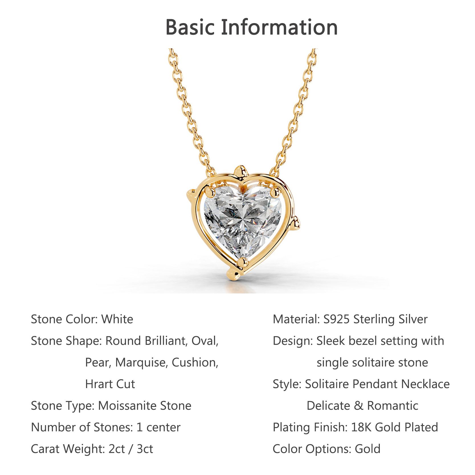 Bold&Chice 2-3CT Flora Series Moissanite Pendant Necklace, 18K Gold Plated S925 Silver Lab Created Diamond,Perfect Daily Wear & Birthday Gift for Women