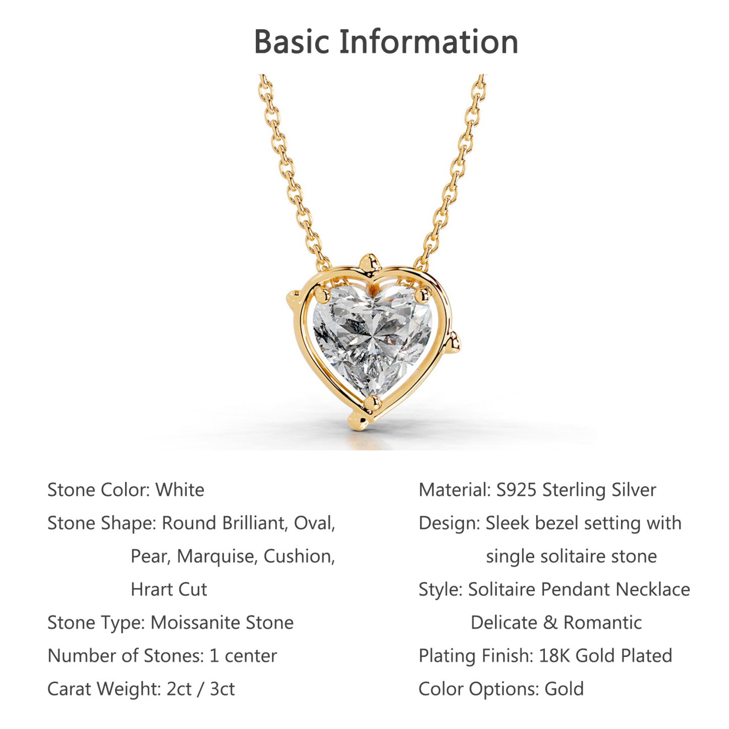 Bold&Chice 2-3CT Flora Series Moissanite Pendant Necklace, 18K Gold Plated S925 Silver Lab Created Diamond,Perfect Daily Wear & Birthday Gift for Women
