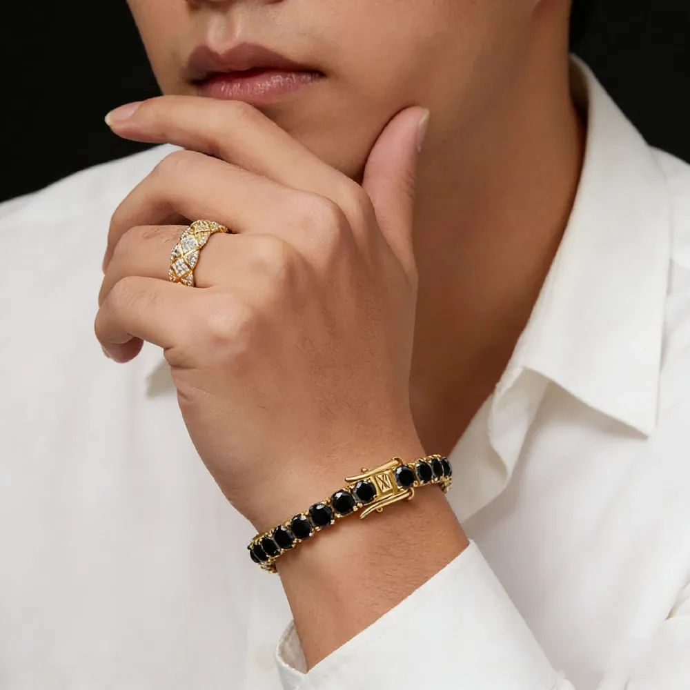 Bold&Chice Luxury Round Cut Moissanite Tennis Bracelet, 18K Gold Plated  S925 Silver Lab Created Diamond, Shiny Single Row Statement Bracelet for Her