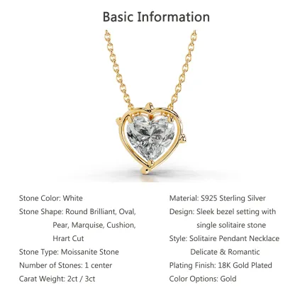 Bold&Chice 2-3CT Flora Series Moissanite Pendant Necklace, 18K Gold Plated S925 Silver Lab Created Diamond,Perfect Daily Wear & Birthday Gift for Women