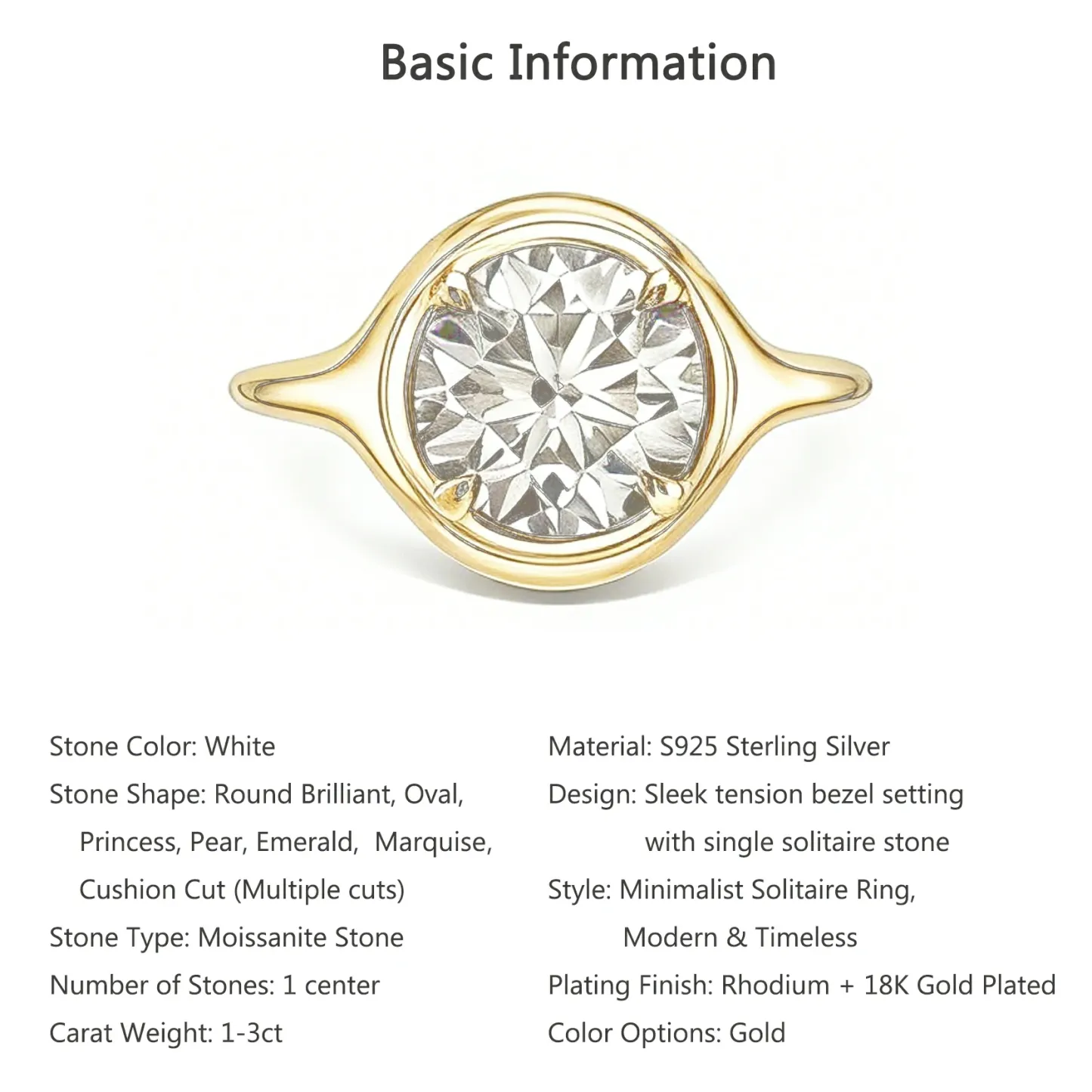Bold&Chice 1-3CT East-West Setting Moissanite Ring, 18K Gold Plated S925 Silver Lab Created Diamond, Sleek Multi-Cut Statement Ring for Her