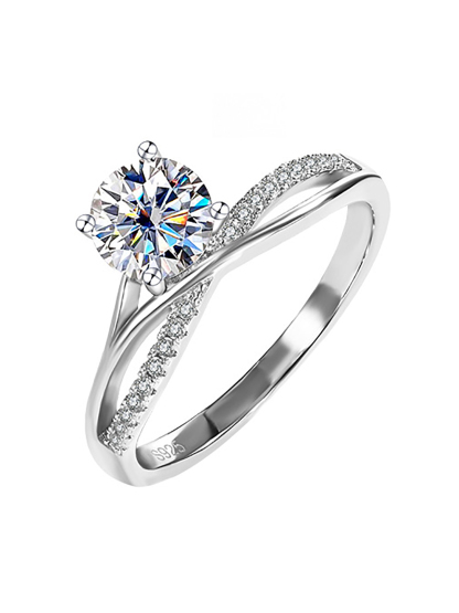 Bold&Chice Starry Sky Moissanite Ring, 0.5/1/3CT Lab Created Engagement Ring, Twisted Shank Promise Ring for Women