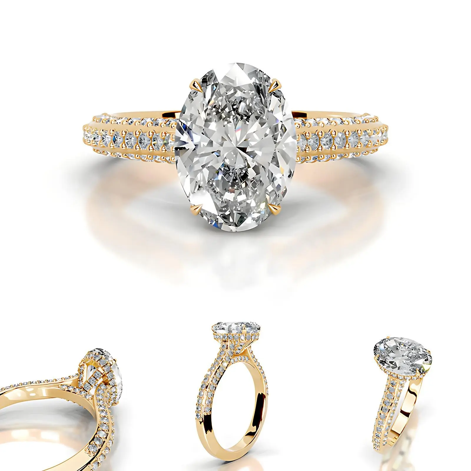 Bold&Chice 2CT Hidden Halo Moissanite Ring, 18K Gold Plated S925 Silver Lab Created Diamond,