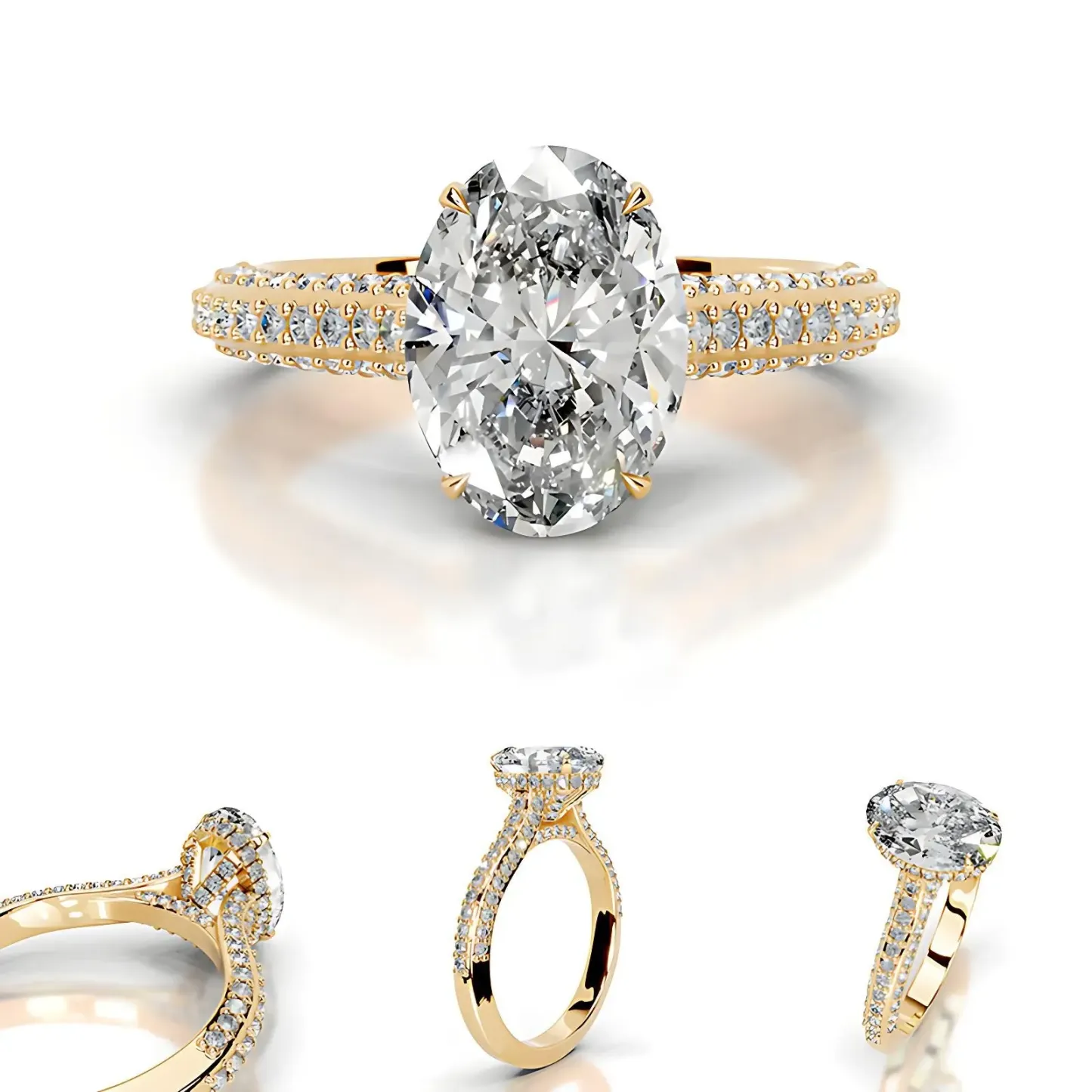 Bold&Chice 2CT Hidden Halo Moissanite Ring, 18K Gold Plated S925 Silver Lab Created Diamond,