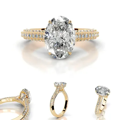 Bold&Chice 2CT Hidden Halo Moissanite Ring, 18K Gold Plated S925 Silver Lab Created Diamond,