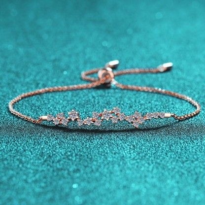 Bold&Chice Delicate Star Cluster Moissanite Bracelet, Shiny Flower Adjustable Rose Gold S925 Silver Lab Created Diamond Bracelet for Women
