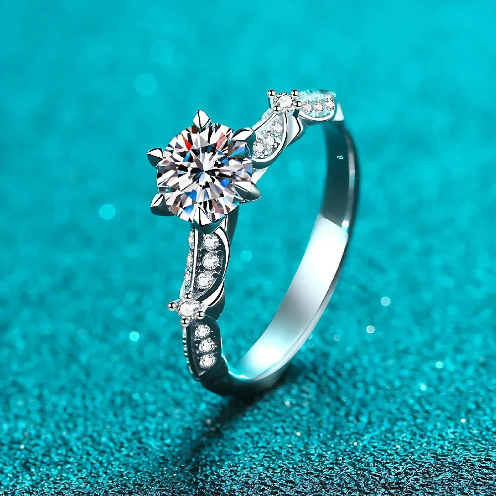 Bold&Chice 1CT Elegant Petal Six Prong Moissanite Ring, S925 Silver Lab Grown Diamond , Delicate Twist Statement Ring for Her