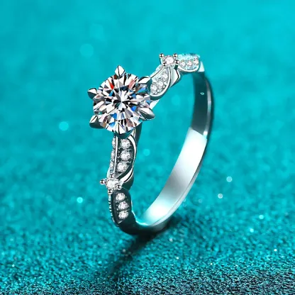 Bold&Chice 1CT Elegant Petal Six Prong Moissanite Ring, S925 Silver Lab Grown Diamond , Delicate Twist Statement Ring for Her