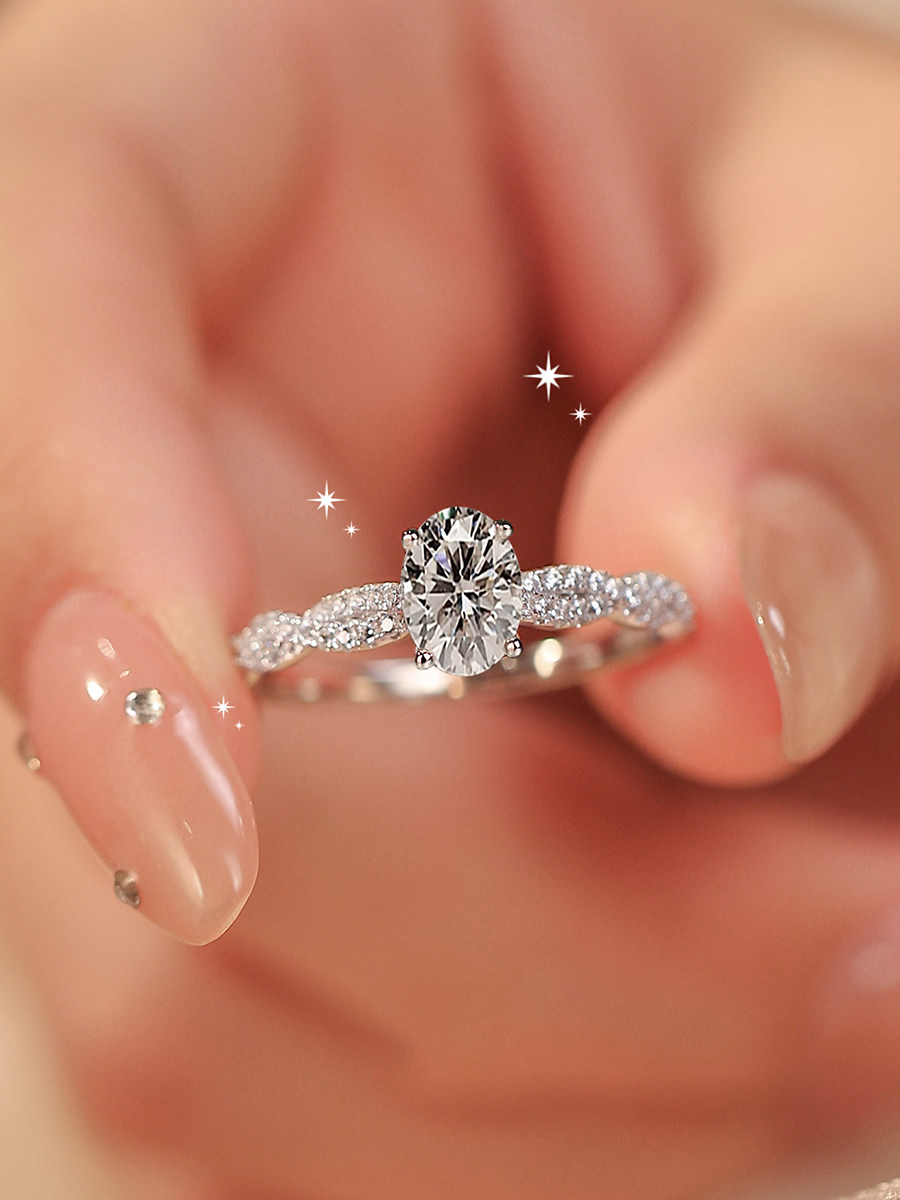 Bold&Chice Rotating Ballet Moissanite Ring, Oval Cut 1CT Lab Created Engagement Ring, Pave Promise Ring for Women