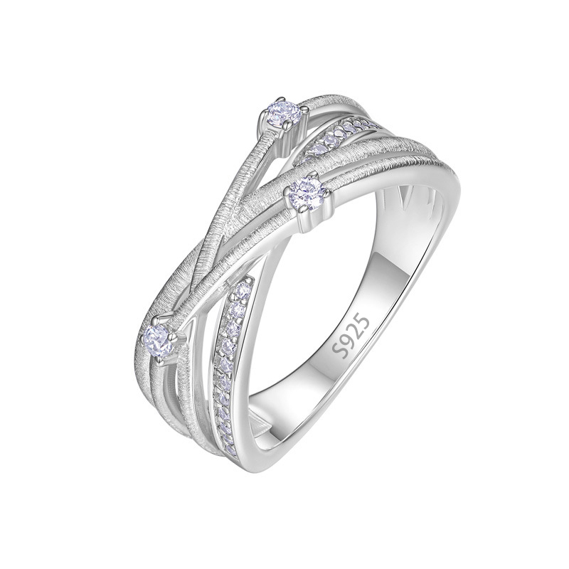 Bold&Chice Starlight Criss Cross Ring, Lab Created Moissanite, S925 Silver Multi-Layer Band for Her