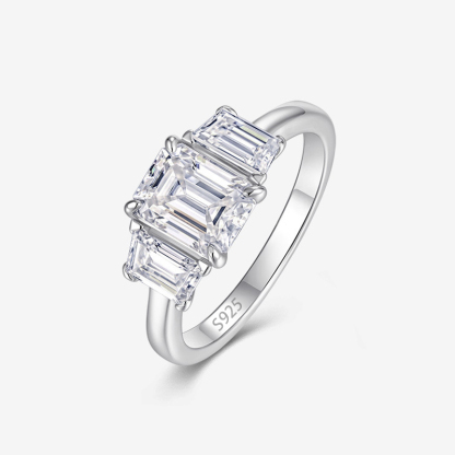 Bold&Chice Emerald Cut Moissanite Ring, 3CT Three Stone Ring, Lab Created Engagement Ring，S925 Silver Promise Ring for Women