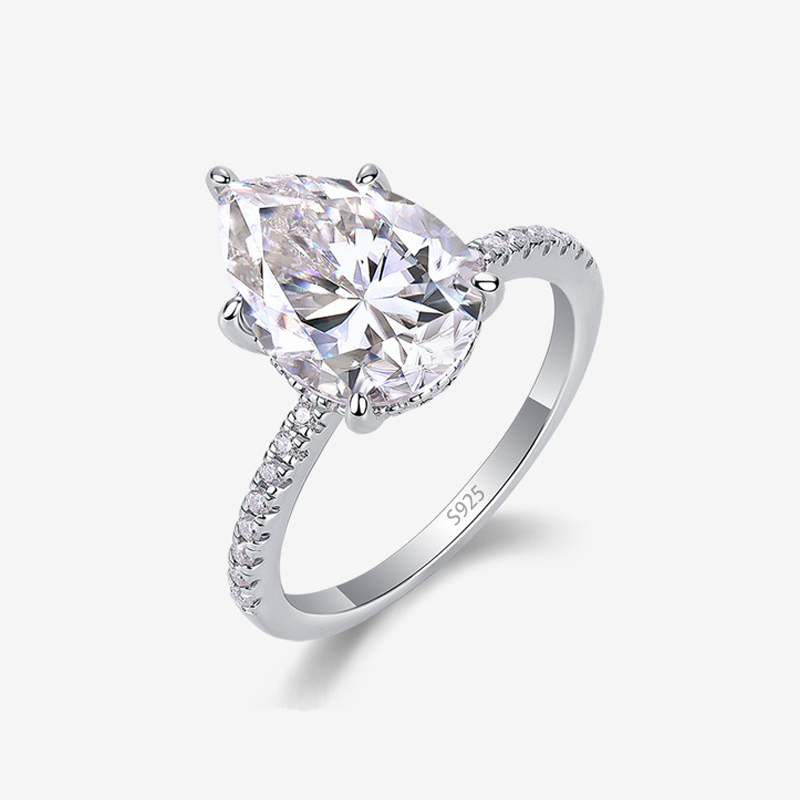 Bold&Chice Pear Cut Moissanite Engagement Ring, 3CT Lab Created Diamond Ring, S925 Silver Pave Promise Ring for Women