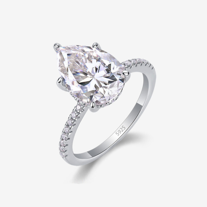 Bold&Chice Pear Cut Moissanite Engagement Ring, 3CT Lab Created Diamond Ring, S925 Silver Pave Promise Ring for Women