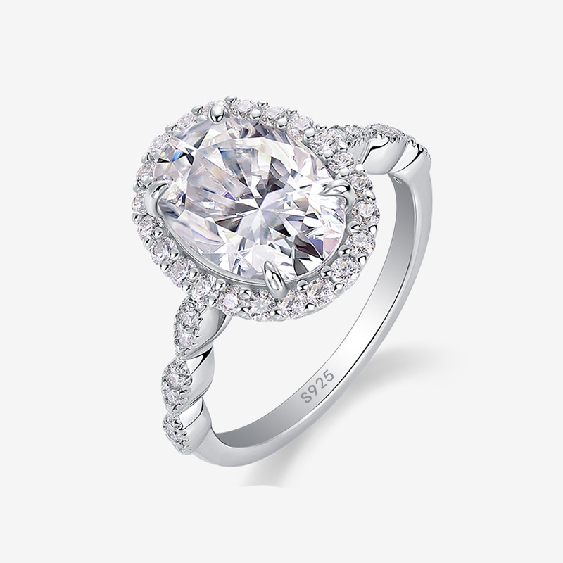 Bold&Chice 4CT Oval Lab Grown Moissanite Engagement Ring, Halo Pave Band, S925 Silver Plated 18K White Gold Promise Ring for Women