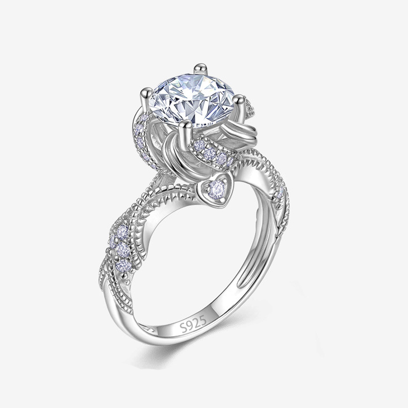 Bold&Chice 2CT Blossom Halo Moissanite Ring, Lab Grown Diamond Alternative, Floral Design Engagement Ring for Her