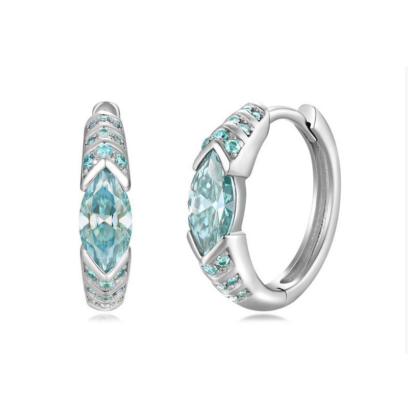 Bold&Chice 0.5CT Aquamarine Twist Marquise Moissanite Hoop Earrings, Lab Created Diamond Earrings, S925 Silver Earrings
