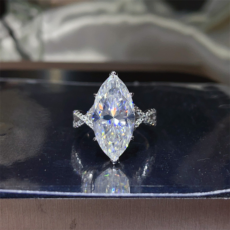 Bold&Chice 10CT Marquise Cut Moissanite Engagement Ring, Lab Created Diamond Ring, S925 Silver Pave Band for Women