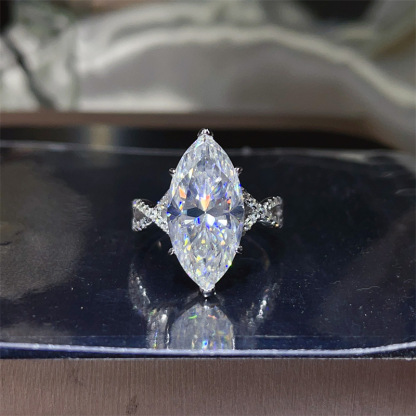 Bold&Chice 10CT Marquise Cut Moissanite Engagement Ring, Lab Created Diamond Ring, S925 Silver Pave Band for Women