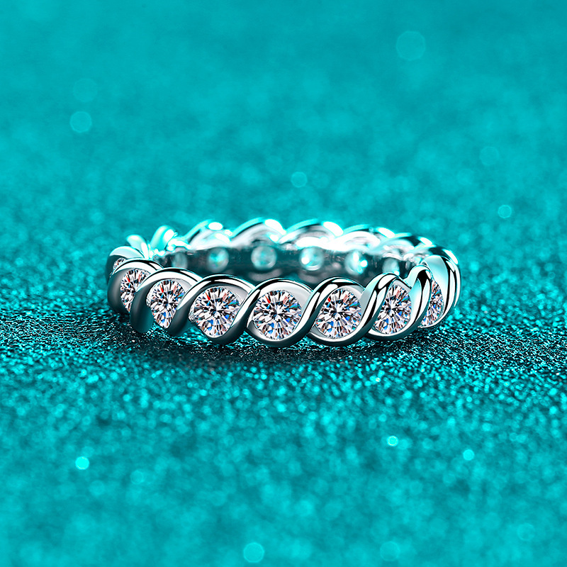 Bold&Chice 1.7CT Twisted Eternity Moissanite Band, Round Cut Lab Created Diamond Ring, Unisex S925 Silver Pave Ring