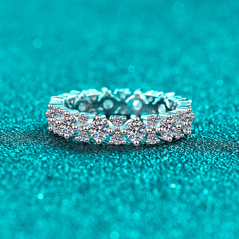 Bold&Chice 1.56CT Floral Pave Moissanite Eternity Ring, Lab Grown Diamond Alternative, Romantic Stackable Band for Him & Her