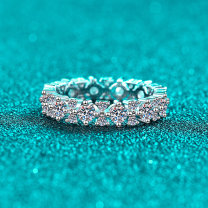 Bold&Chice 1.56CT Floral Pave Moissanite Eternity Ring, Lab Grown Diamond Alternative, Romantic Stackable Band for Him & Her