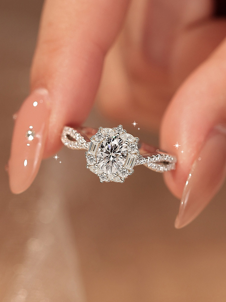 Bold&Chice Firework Pigeon Egg Ring, 1CT Lab Created Moissanite Engagement Ring, Wedding Band for Women