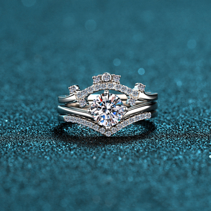 Bold&Chice 3-Piece Stackable Moissanite Ring Set, 0.8CT Round Lab Created Diamond Engagement Ring with Wedding Bands for Women