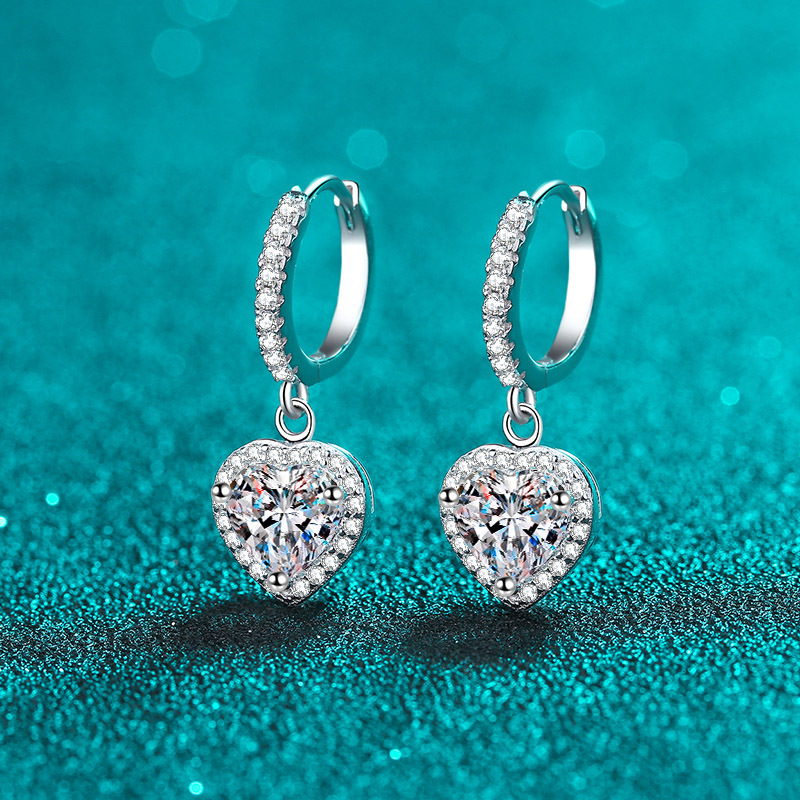 Bold&Chice 2CT Heart Shaped Halo Moissanite Drop Earrings, Lab Grown Diamond Alternative, Romantic Dangle Huggie Earrings for Her