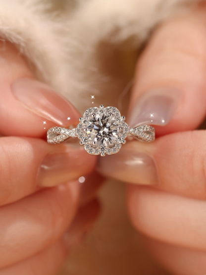 Bold&Chice Elsa Princess Moissanite Ring, Flower Design, Lab Created Engagement Ring