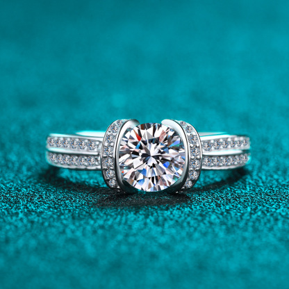 Bold&Chice 1CT Round Moissanite Cross Bypass Engagement Ring, Double Row Pave S925 Silver Lab Created Diamond Ring for Women