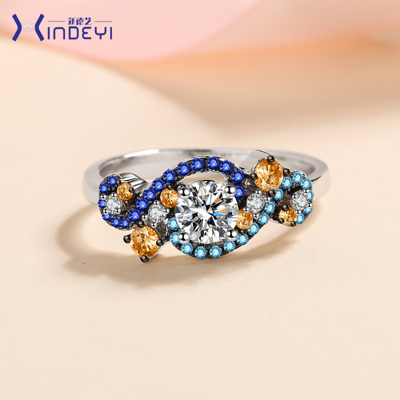 Bold&Chice 0.5CT Vintage Color Block Moissanite Ring, Lab Grown Diamond Alternative, Unique Bypass Statement Ring for Her