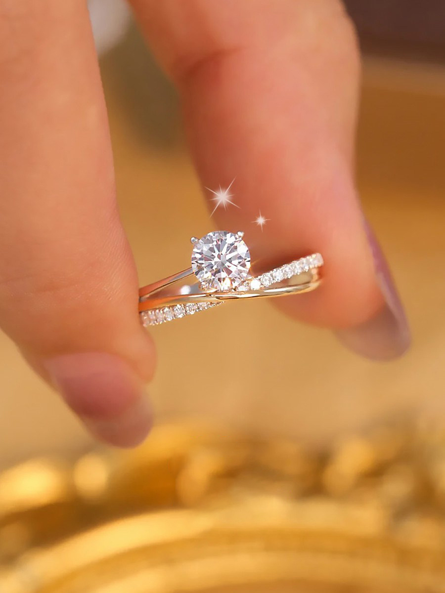 Bold&Chice Starry Sky Moissanite Ring, 0.5/1/3CT Lab Created Engagement Ring, Twisted Shank Promise Ring for Women