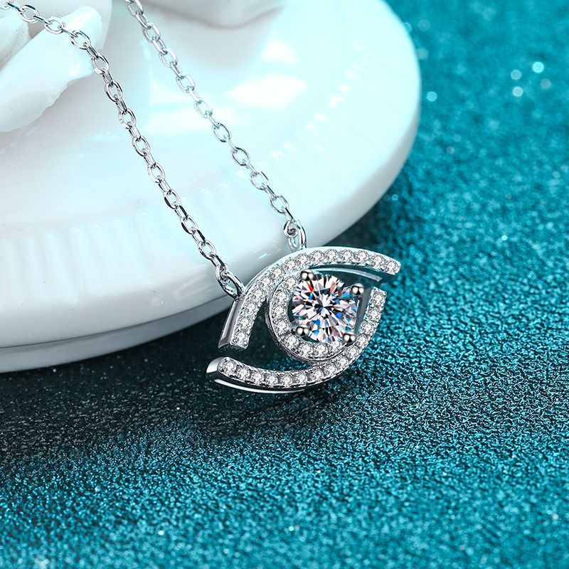 Bold&Chice 0.5CT Evil Eye Moissanite Pendant Necklace, Pave Eye S925 Silver Lab Created Diamond Necklace for Women
