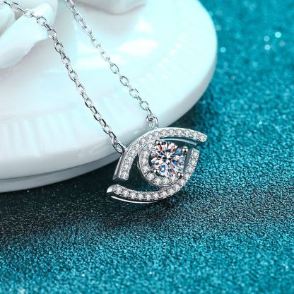 Bold&Chice 0.5CT Evil Eye Moissanite Pendant Necklace, Pave Eye S925 Silver Lab Created Diamond Necklace for Women