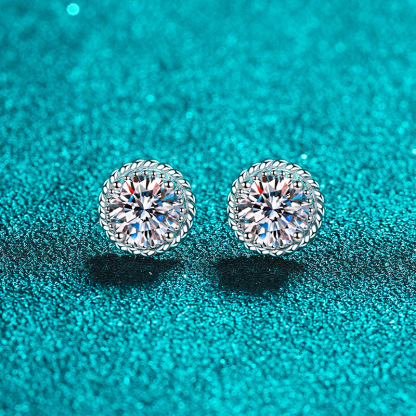 Bold&Chice 1CT/2CT Round Moissanite Twist Rope Stud Earrings, Classic Milgrain Edge S925 Silver Lab Created Diamond Earrings for Women