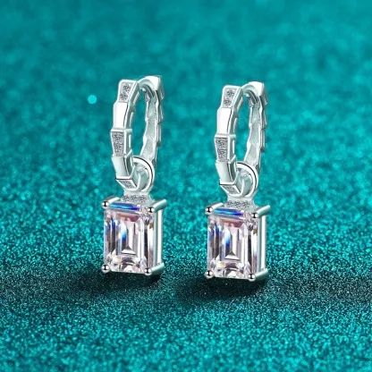 Bold&Chice 4CT Emerald / Radiant Cut Moissanite Drop Earrings, Baguette Huggie S925 Silver Lab Created Diamond Earrings for Women
