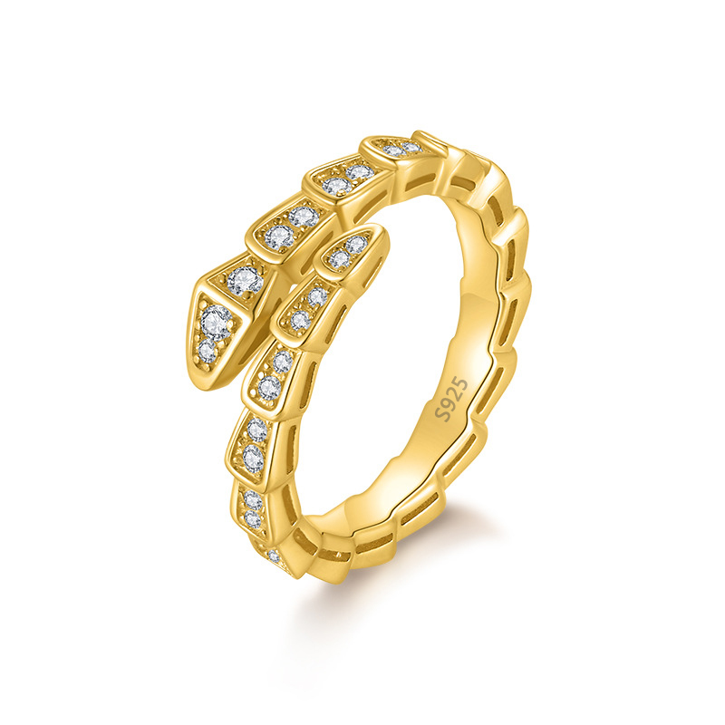 Bold&Chice Luxury Serpentine Pave Moissanite Ring, S925 Silver Lab Grown Diamond, Shiny Snake Statement Ring for Her